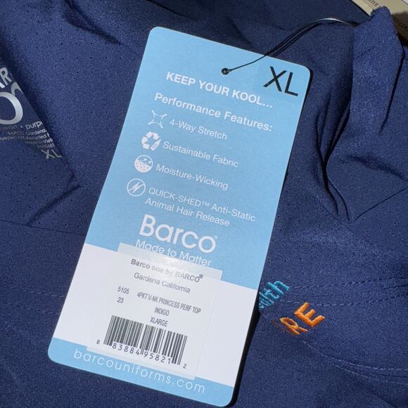 Barco One Scrub Top V-Neck Princess Perforated Womens Top 4 pocket Navy Blue XL - Picture 5 of 9